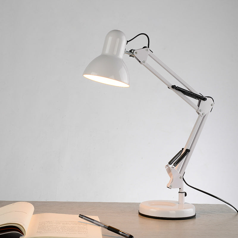 Nordic Style Metallic Desk Lamp - Multi-Joint 1 Light White Cone Shade Ideal For Bedroom Reading