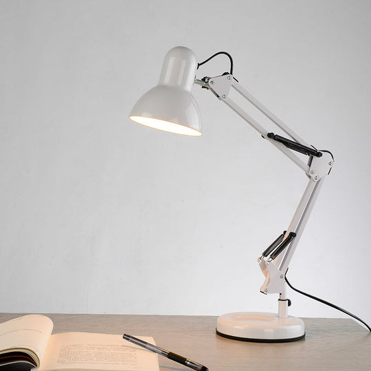 Nordic Style Metallic Desk Lamp - Multi-Joint 1 Light White Cone Shade Ideal For Bedroom Reading