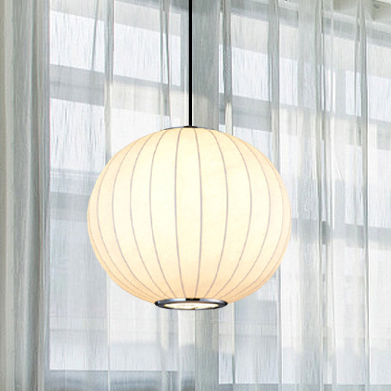 White Globe Hanging Pendant Light with Fabric Shade - Simplicity 1 Light, 10-16"W