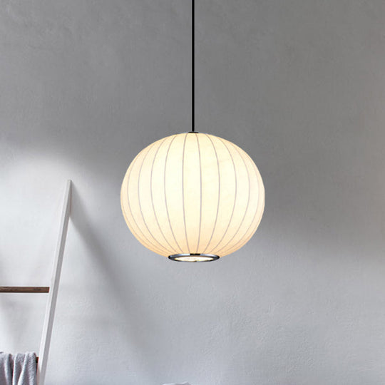 Simplicity Hanging Light With Fabric Shade White Globe Suspension Pendant - 10/12/16W