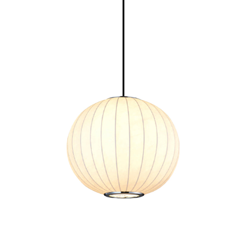 White Globe Hanging Pendant Light with Fabric Shade - Simplicity 1 Light, 10-16"W