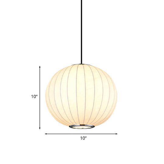 White Globe Hanging Pendant Light with Fabric Shade - Simplicity 1 Light, 10-16"W