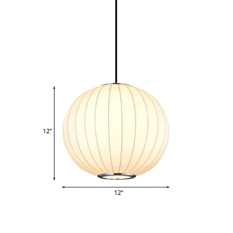 White Globe Hanging Pendant Light with Fabric Shade - Simplicity 1 Light, 10-16"W