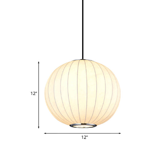 White Globe Hanging Pendant Light with Fabric Shade - Simplicity 1 Light, 10-16"W