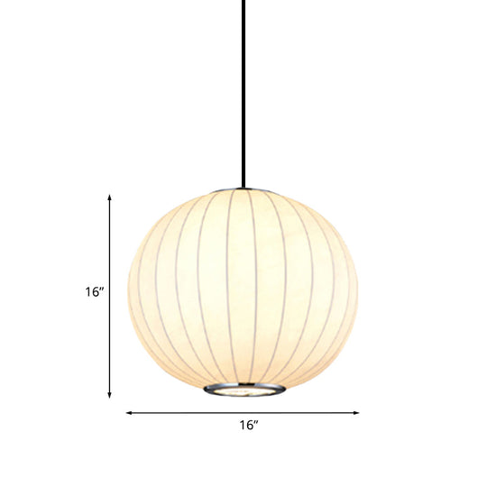 White Globe Hanging Pendant Light with Fabric Shade - Simplicity 1 Light, 10-16"W