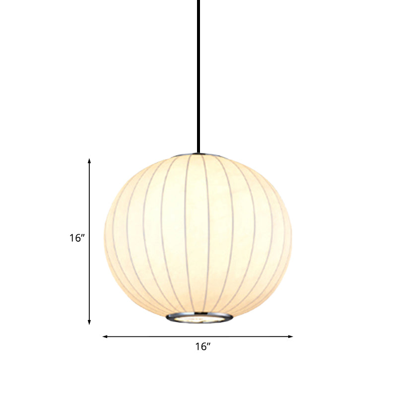 Simplicity Hanging Light With Fabric Shade White Globe Suspension Pendant - 10/12/16W