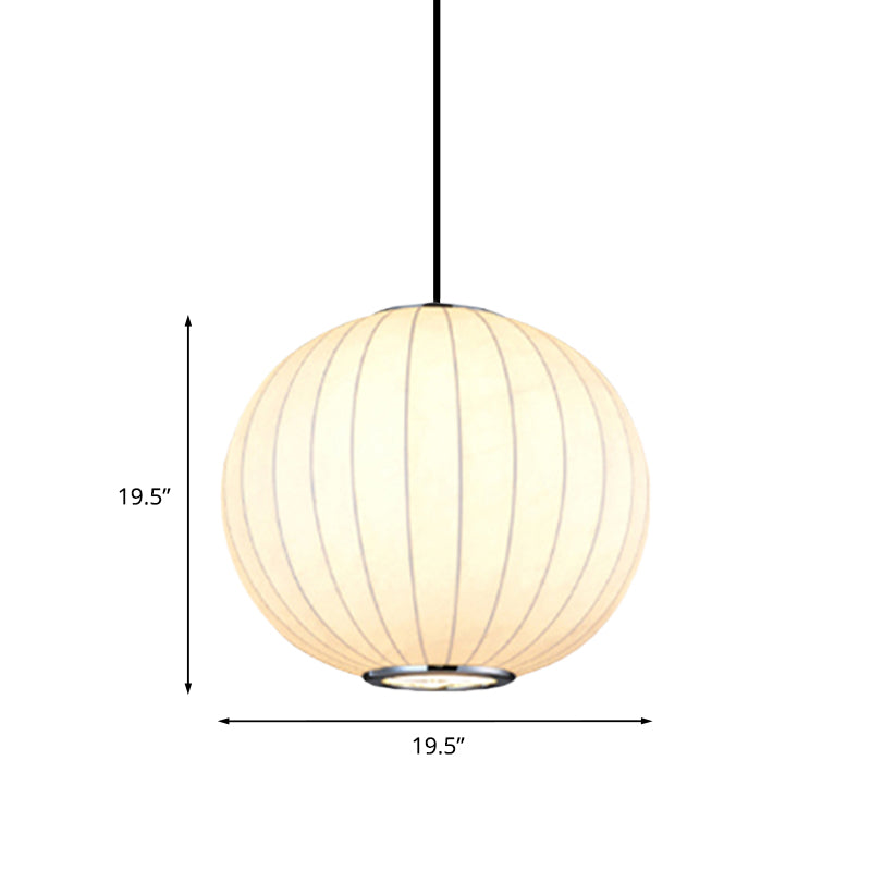 White Globe Hanging Pendant Light with Fabric Shade - Simplicity 1 Light, 10-16"W