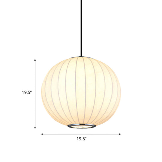 White Globe Hanging Pendant Light with Fabric Shade - Simplicity 1 Light, 10-16"W