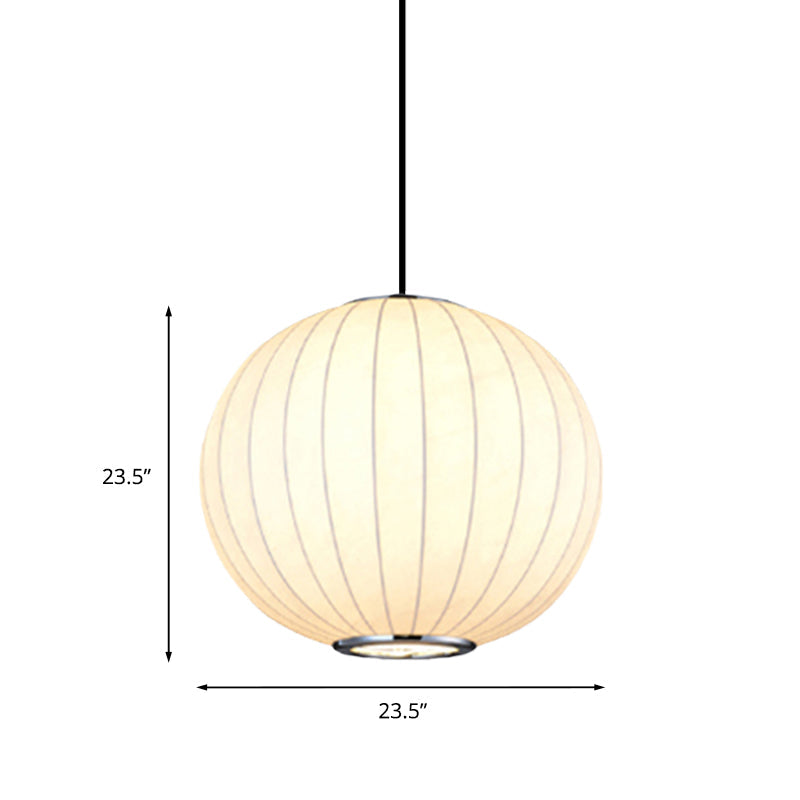 White Globe Hanging Pendant Light with Fabric Shade - Simplicity 1 Light, 10-16"W