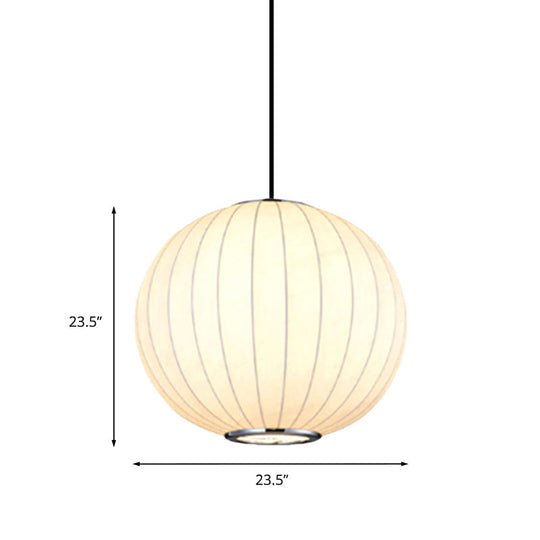 White Globe Hanging Pendant Light with Fabric Shade - Simplicity 1 Light, 10-16"W