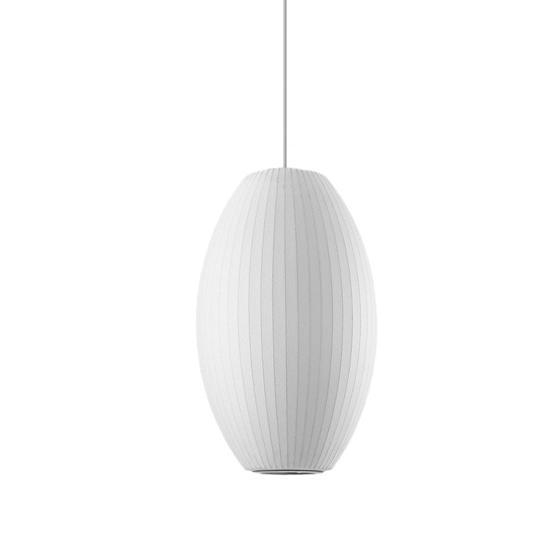 Cigar Pendant: Contemporary Fabric 1-Light White Hanging Ceiling Light-6.5/12/14