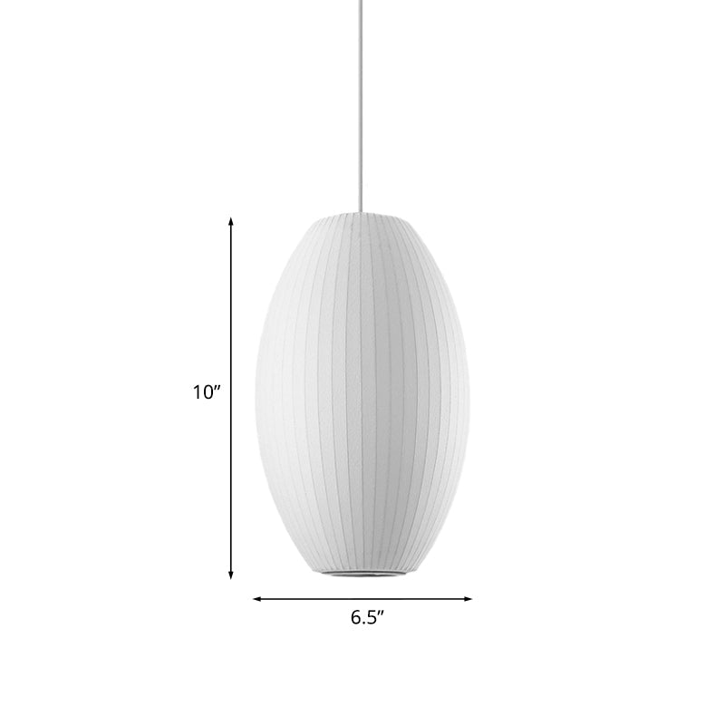 Cigar Pendant: Contemporary Fabric 1-Light White Hanging Ceiling Light-6.5/12/14