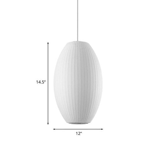 Cigar Pendant: Contemporary Fabric 1-Light White Hanging Ceiling Light-6.5/12/14