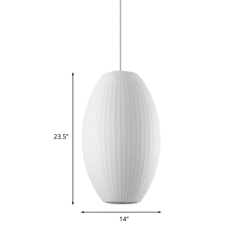 Cigar Pendant: Contemporary Fabric 1-Light White Hanging Ceiling Light-6.5/12/14