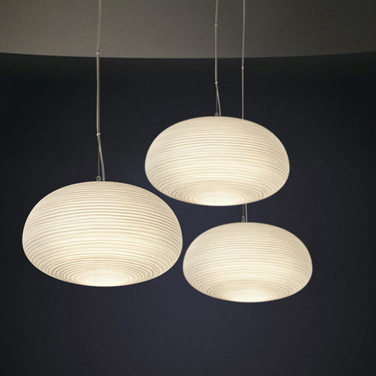 Cocoon Pendant Ceiling Light Post Modern Ribbed Glass 1 Light White Hanging Light