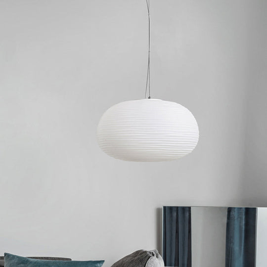 Cocoon Pendant Ceiling Light Post Modern Ribbed Glass 1 Light White Hanging Light