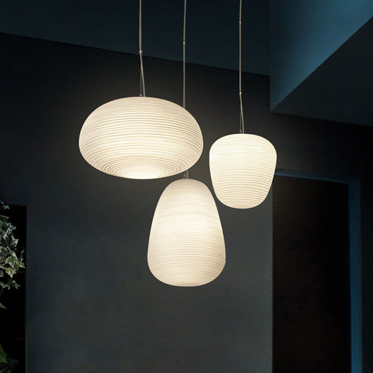 Cocoon Pendant Ceiling Light Post Modern Ribbed Glass 1 Light White Hanging Light