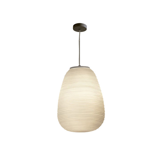 Cocoon Pendant Ceiling Light Post Modern Ribbed Glass 1 Light White Hanging Light