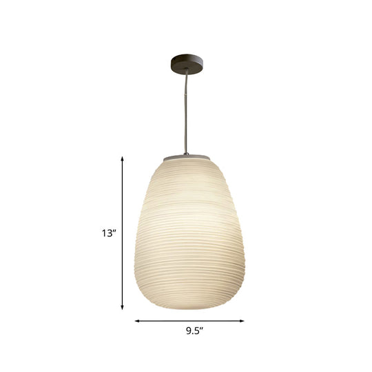 Katherine - Ribbed Cocoon Pendant Ceiling Light Post Modern Ribbed Glass 1 Light White Hanging Light