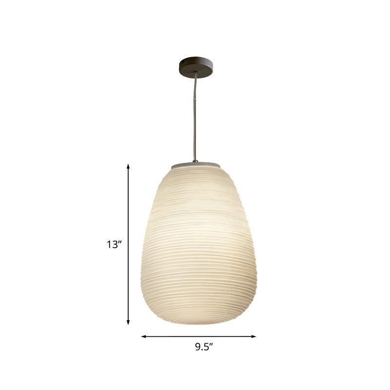 Post-Modern White Glass Cocoon Pendant Light with Ribbed Design, 1-Light Ceiling Hanging Fixture