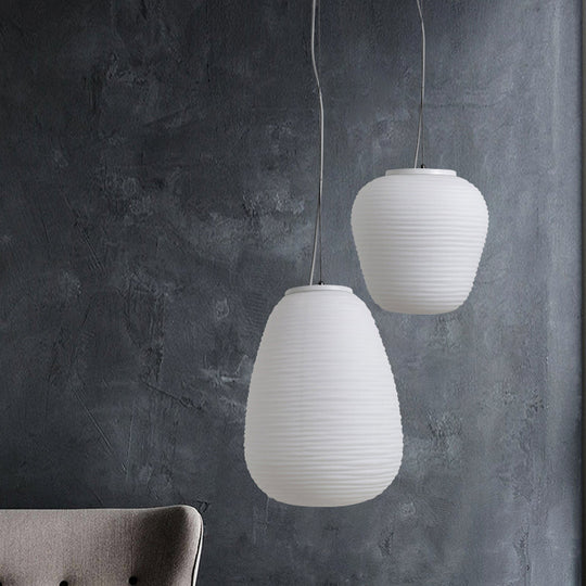 Cocoon Pendant Ceiling Light Post Modern Ribbed Glass 1 Light White Hanging Light