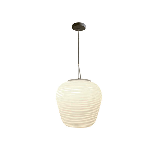 Cocoon Pendant Ceiling Light Post Modern Ribbed Glass 1 Light White Hanging Light