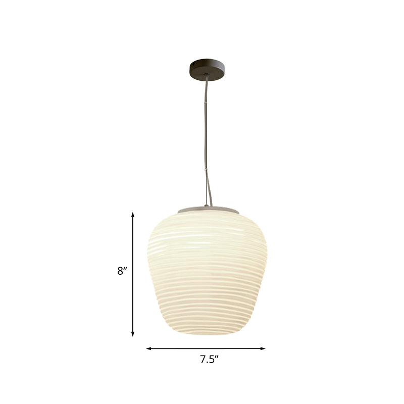 Cocoon Pendant Ceiling Light Post Modern Ribbed Glass 1 Light White Hanging Light