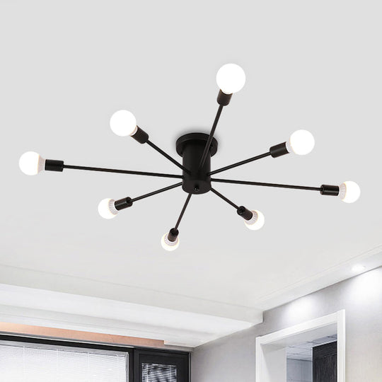 Sputnik Style Ceiling Light in Black/White/Gold with 6/8/10 Heads - Contemporary Semi-Mount Fixture for Bedrooms