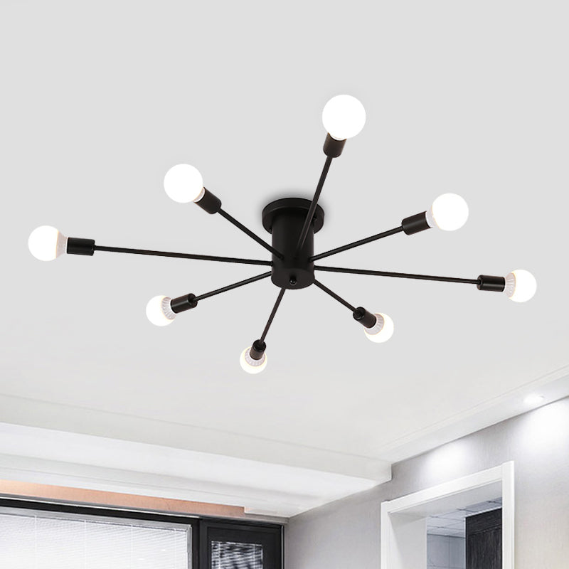 Sputnik Style Ceiling Light In Black/White/Gold With 6/8/10 Heads - Contemporary Semi-Mount Fixture