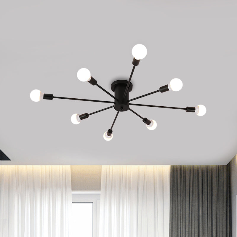 Sputnik Style Ceiling Light in Black/White/Gold with 6/8/10 Heads - Contemporary Semi-Mount Fixture for Bedrooms