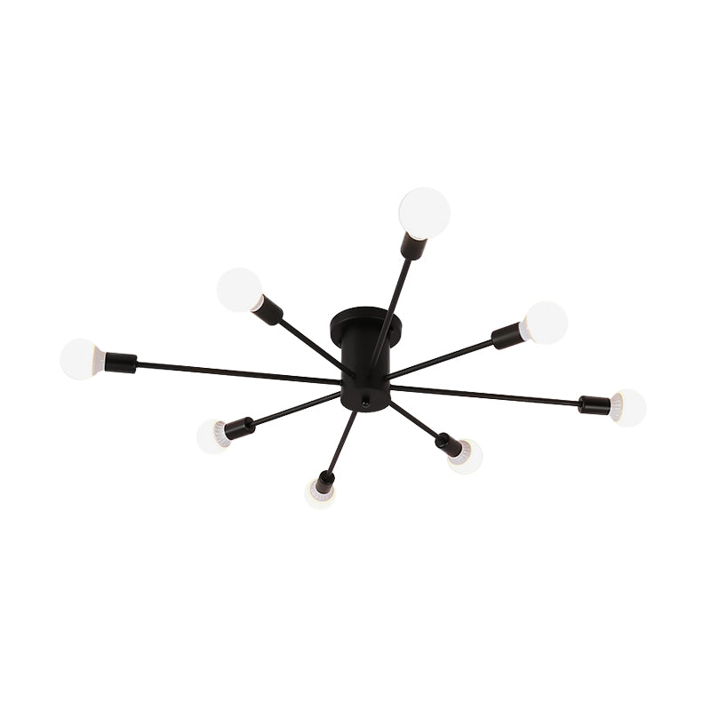 Sputnik Style Ceiling Light in Black/White/Gold with 6/8/10 Heads - Contemporary Semi-Mount Fixture for Bedrooms