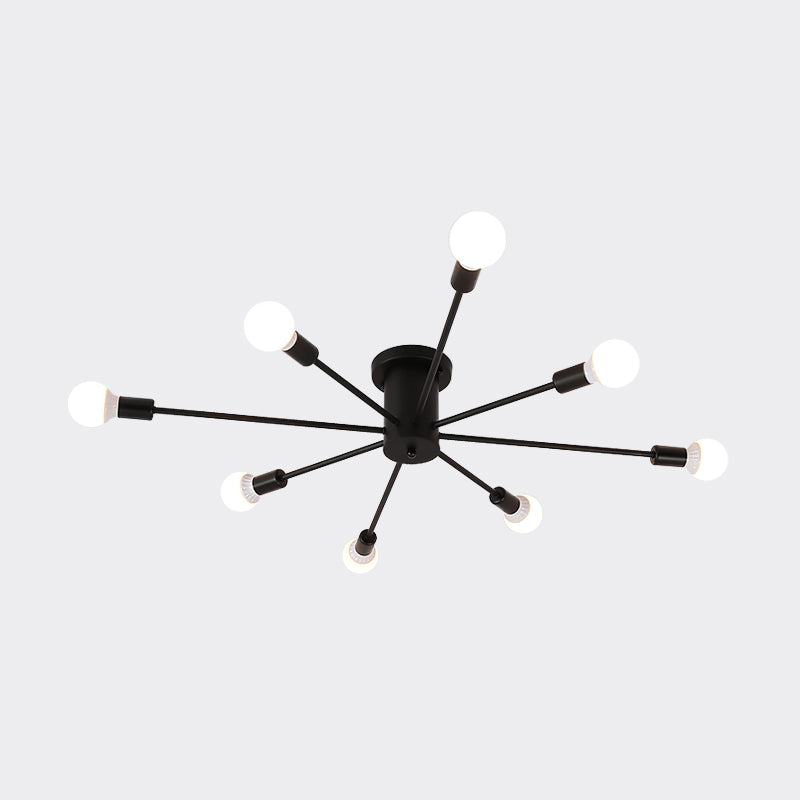 Sputnik Style Ceiling Light in Black/White/Gold with 6/8/10 Heads - Contemporary Semi-Mount Fixture for Bedrooms