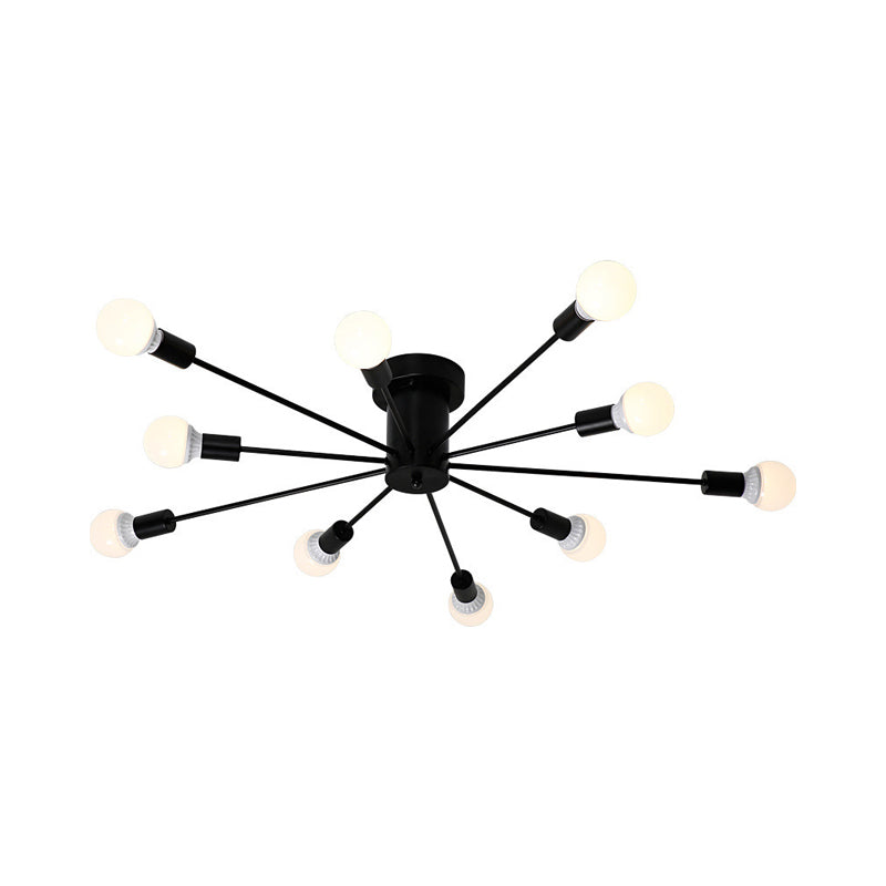 Sputnik Style Ceiling Light in Black/White/Gold with 6/8/10 Heads - Contemporary Semi-Mount Fixture for Bedrooms