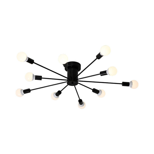 Sputnik Style Ceiling Light in Black/White/Gold with 6/8/10 Heads - Contemporary Semi-Mount Fixture for Bedrooms