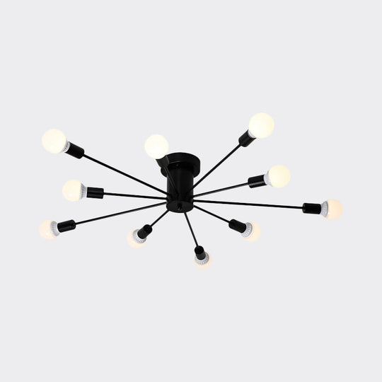 Sputnik Style Ceiling Light in Black/White/Gold with 6/8/10 Heads - Contemporary Semi-Mount Fixture for Bedrooms