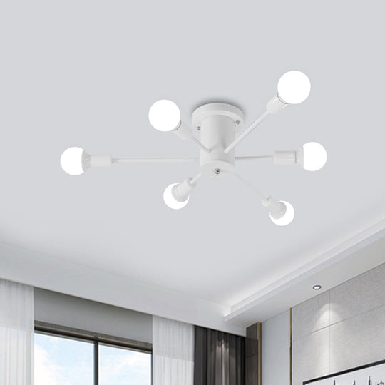 Sputnik Style Ceiling Light in Black/White/Gold with 6/8/10 Heads - Contemporary Semi-Mount Fixture for Bedrooms