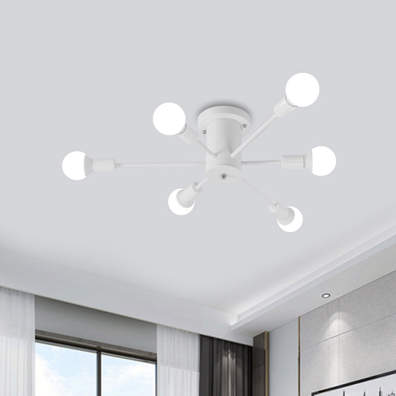 Sputnik Style Ceiling Light In Black/White/Gold With 6/8/10 Heads - Contemporary Semi-Mount Fixture