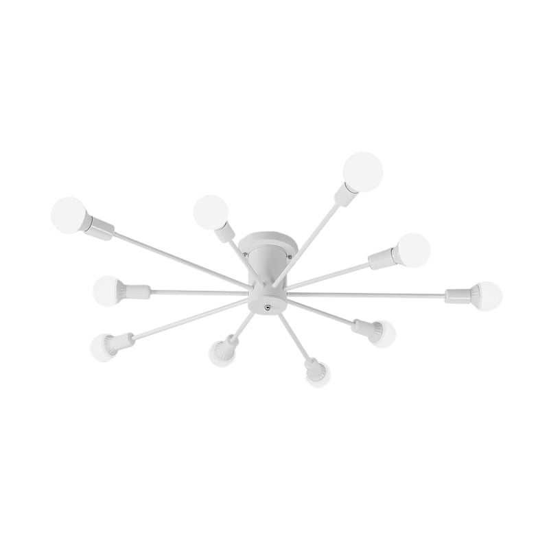 Sputnik Style Ceiling Light in Black/White/Gold with 6/8/10 Heads - Contemporary Semi-Mount Fixture for Bedrooms