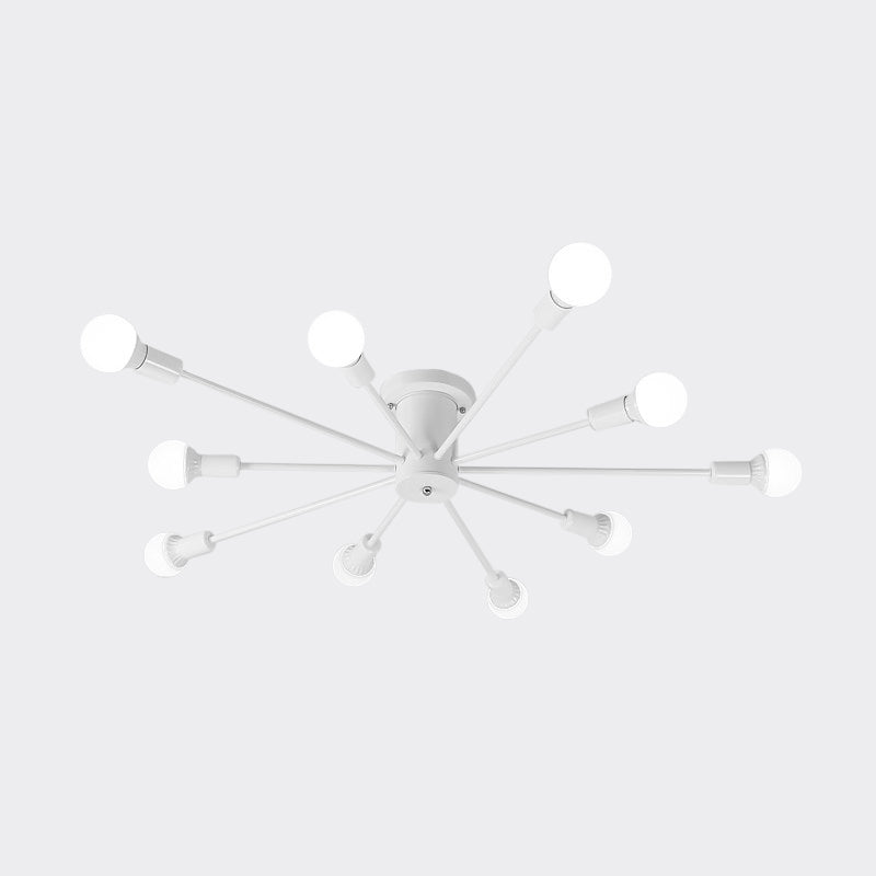 Sputnik Style Ceiling Light in Black/White/Gold with 6/8/10 Heads - Contemporary Semi-Mount Fixture for Bedrooms