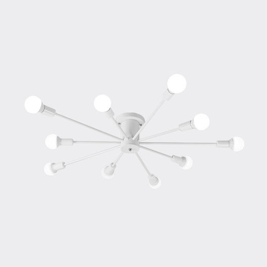 Sputnik Style Ceiling Light in Black/White/Gold with 6/8/10 Heads - Contemporary Semi-Mount Fixture for Bedrooms