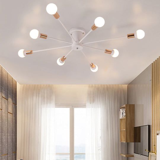 Sputnik Style Ceiling Light in Black/White/Gold with 6/8/10 Heads - Contemporary Semi-Mount Fixture for Bedrooms