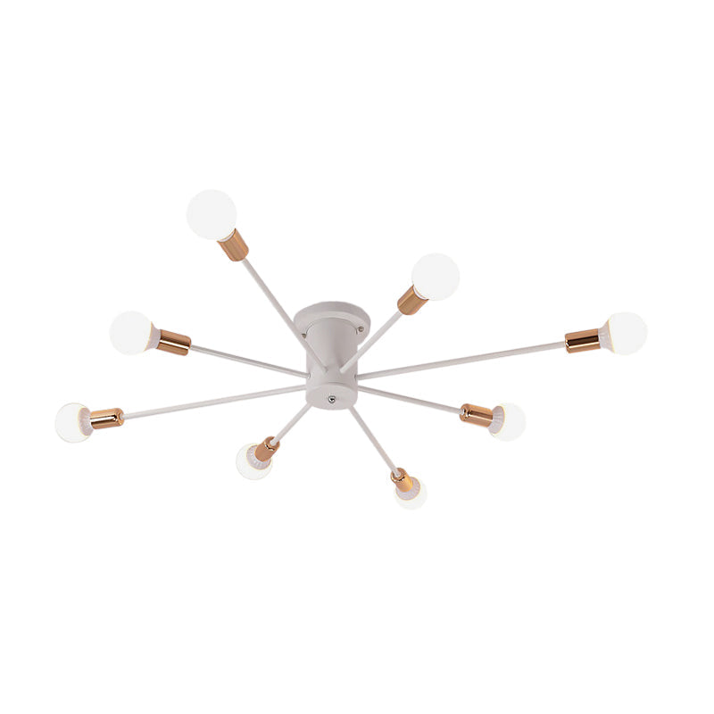 Sputnik Style Ceiling Light in Black/White/Gold with 6/8/10 Heads - Contemporary Semi-Mount Fixture for Bedrooms