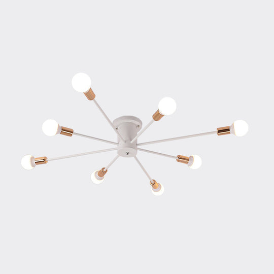 Sputnik Style Ceiling Light in Black/White/Gold with 6/8/10 Heads - Contemporary Semi-Mount Fixture for Bedrooms