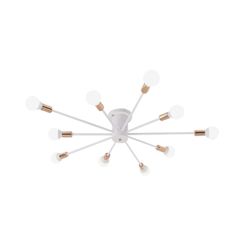 Sputnik Style Ceiling Light in Black/White/Gold with 6/8/10 Heads - Contemporary Semi-Mount Fixture for Bedrooms