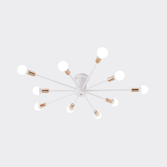 Sputnik Style Ceiling Light in Black/White/Gold with 6/8/10 Heads - Contemporary Semi-Mount Fixture for Bedrooms