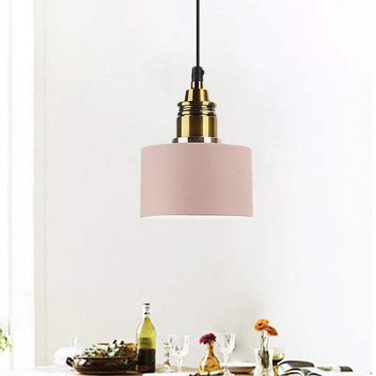 5/12 Wide Round Pendant Lamp Macaron Loft Metal Lighting With Brass Socket For Corridor Pink / 5