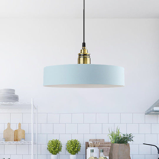 5/12 Wide Round Pendant Lamp Macaron Loft Metal Lighting With Brass Socket For Corridor Light Blue /