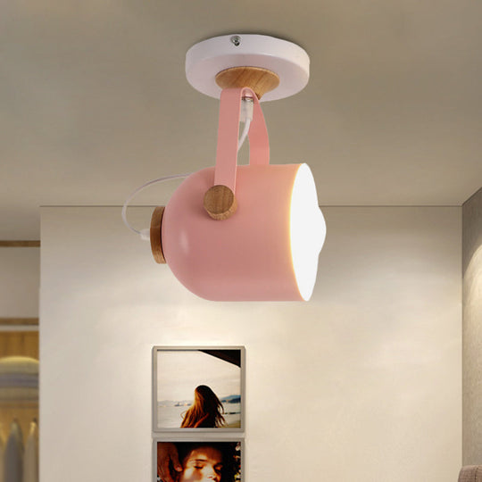 Rotatable Macaron Loft Metallic Ceiling Lamp With Cup Shade - Perfect For Bathrooms Pink