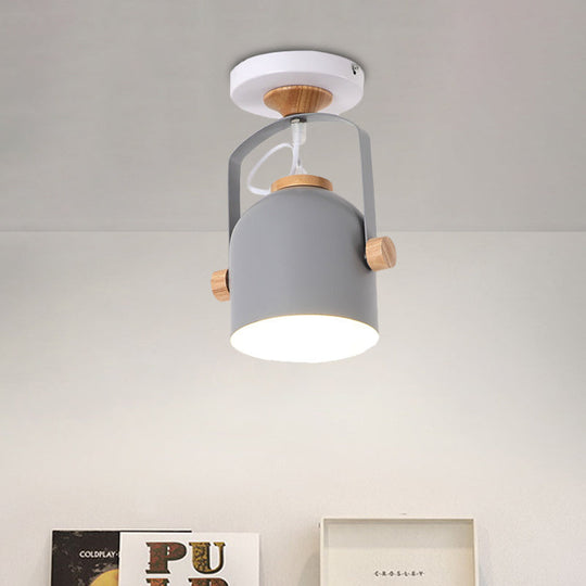 Rotatable Macaron Loft Metallic Ceiling Lamp With Cup Shade - Perfect For Bathrooms Grey