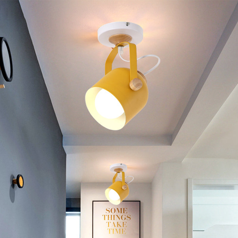 Rotatable Macaron Loft Metallic Ceiling Lamp With Cup Shade - Perfect For Bathrooms Yellow